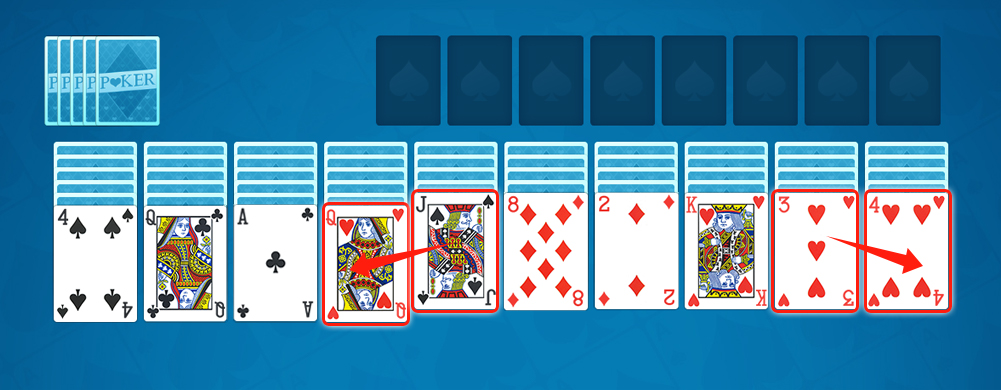 The Spider Solitaire playing field: the stock, the foundation, and the tableau The Spider Solitaire playing field: the stock, the foundation, and the tableau