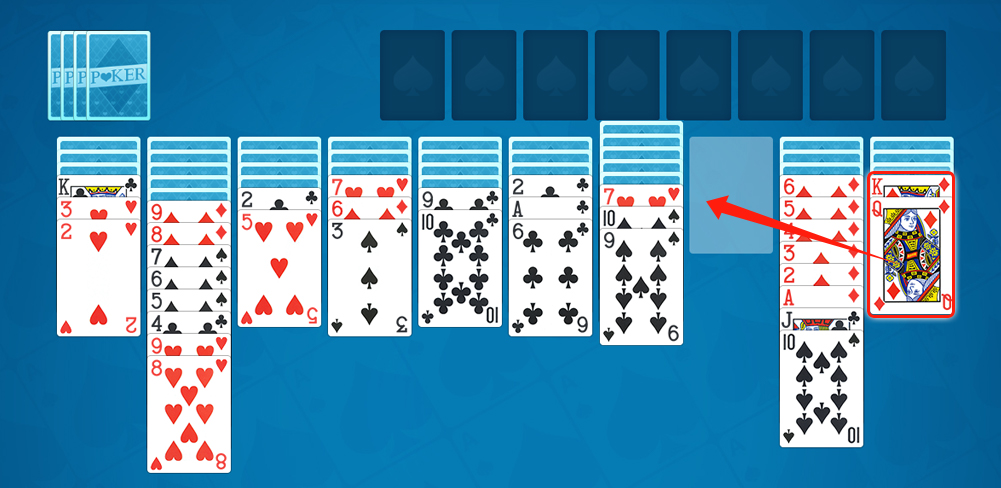 The Spider Solitaire playing field: the stock, the foundation, and the tableau The Spider Solitaire playing field: the stock, the foundation, and the tableau