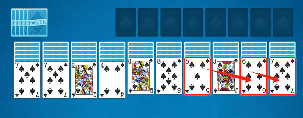 The Spider Solitaire playing field: the stock, the foundation, and the tableau The Spider Solitaire playing field: the stock, the foundation, and the tableau