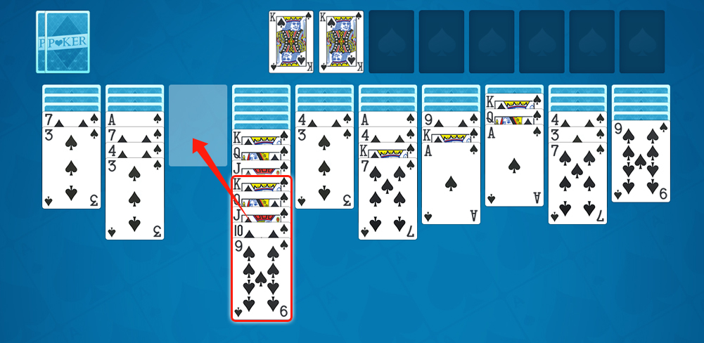 The Spider Solitaire playing field: the stock, the foundation, and the tableau The Spider Solitaire playing field: the stock, the foundation, and the tableau