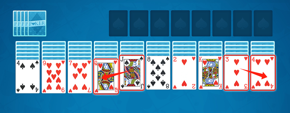 The Spider Solitaire playing field: the stock, the foundation, and the tableau The Spider Solitaire playing field: the stock, the foundation, and the tableau
