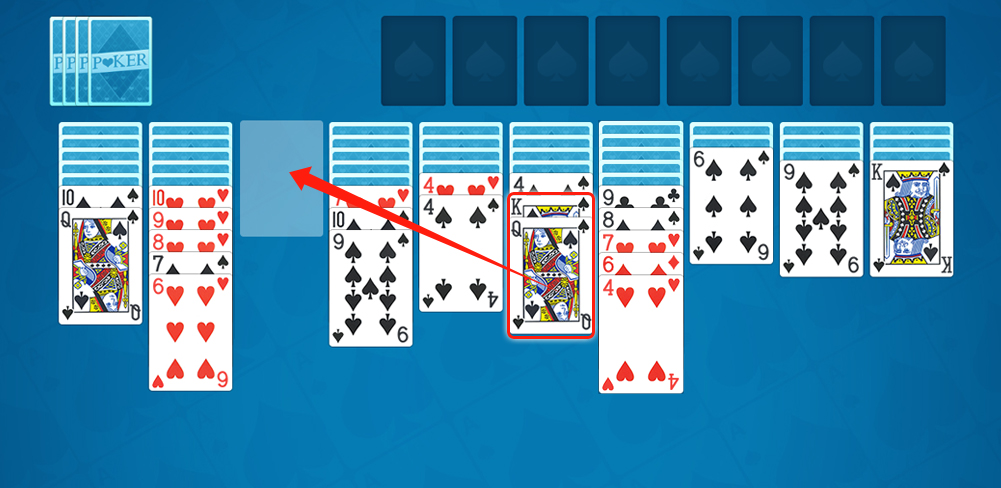 The Spider Solitaire playing field: the stock, the foundation, and the tableau The Spider Solitaire playing field: the stock, the foundation, and the tableau